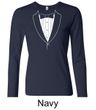 Ladies Shirt Basic White Tuxedo Long Sleeve Tee T-Shirt