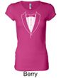Ladies Shirt Basic White Tuxedo Longer Length Tee T-Shirt