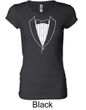 Ladies Shirt Basic White Tuxedo Longer Length Tee T-Shirt
