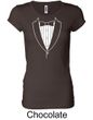 Ladies Shirt Basic White Tuxedo Longer Length Tee T-Shirt