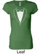 Ladies Shirt Basic White Tuxedo Longer Length Tee T-Shirt