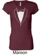 Ladies Shirt Basic White Tuxedo Longer Length Tee T-Shirt