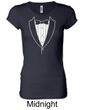 Ladies Shirt Basic White Tuxedo Longer Length Tee T-Shirt