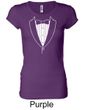 Ladies Shirt Basic White Tuxedo Longer Length Tee T-Shirt