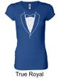 Ladies Shirt Basic White Tuxedo Longer Length Tee T-Shirt