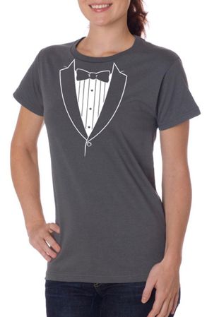 Ladies Shirt Basic White Tuxedo Organic Tee T-Shirt