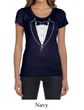 Ladies Shirt Basic White Tuxedo Scoop Neck Tee T-Shirt