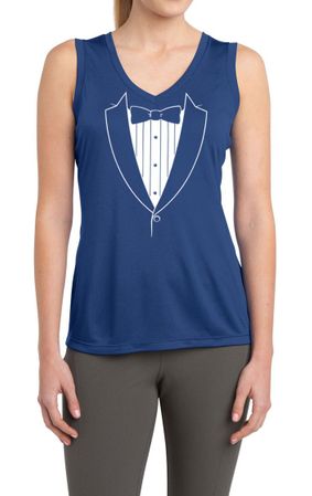 Ladies Shirt Basic White Tuxedo Sleeveless Moisture Wicking Tee