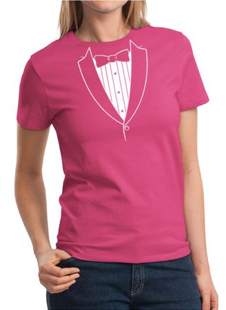 Ladies Shirt Basic White Tuxedo Tee T-Shirt