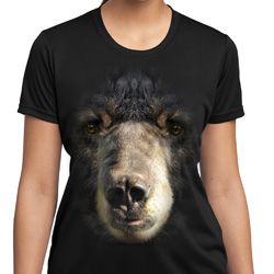 Ladies Shirt Big Black Bear Face Moisture Wicking Tee T-Shirt