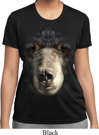 Ladies Shirt Big Black Bear Face Moisture Wicking Tee T-Shirt