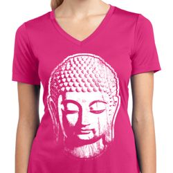 Ladies Shirt Big Buddha Head Moisture Wicking V-neck Tee