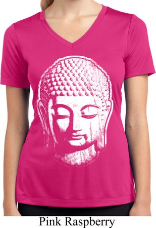 Ladies Shirt Big Buddha Head Moisture Wicking V-neck Tee