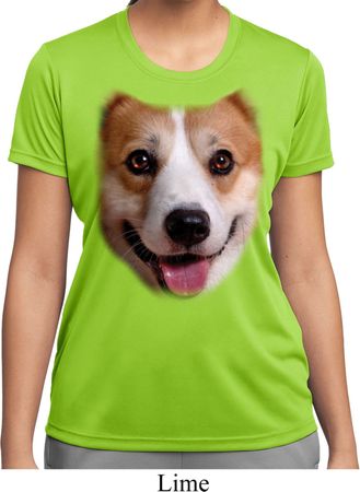 Ladies Shirt Big Corgi Face Moisture Wicking Tee T-Shirt