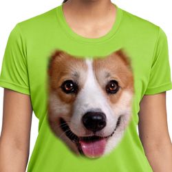 Ladies Shirt Big Corgi Face Moisture Wicking Tee T-Shirt