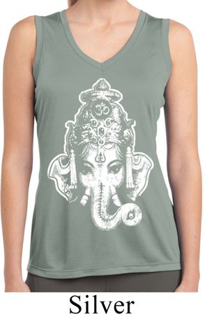 Ladies Shirt BIG Ganesha Head Sleeveless Moisture Wicking Tee T-Shirt