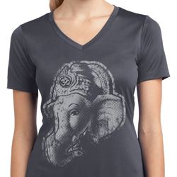 Ladies Shirt BIG Ganesha Profile Moisture Wicking V-neck Tee T-Shirt