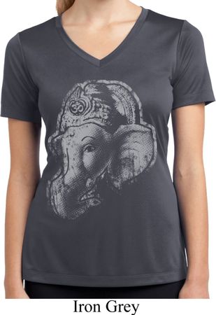 Ladies Shirt BIG Ganesha Profile Moisture Wicking V-neck Tee T-Shirt