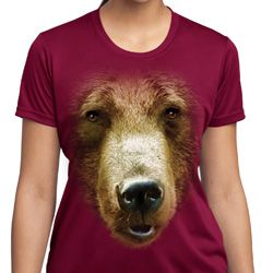 Ladies Shirt Big Grizzly Bear Face Moisture Wicking Tee T-Shirt