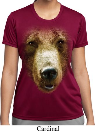 Ladies Shirt Big Grizzly Bear Face Moisture Wicking Tee T-Shirt