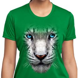 Ladies Shirt Big White Tiger Face Moisture Wicking Tee T-Shirt