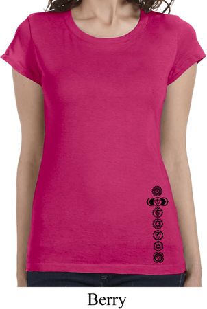 Ladies Shirt Black 7 Chakras Bottom Print Longer Length Tee T-Shirt