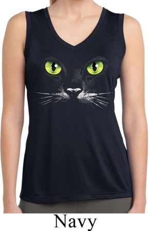 Ladies Shirt Black Cat Sleeveless Moisture Wicking Tee T-Shirt