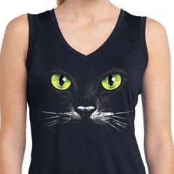 Ladies Shirt Black Cat Sleeveless Moisture Wicking Tee T-Shirt