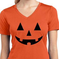 Ladies Shirt Black Jack O Lantern Moisture Wicking V-neck Tee T-Shirt Ladies Shirt Black Jack O Lantern Moisture Wicking V-neck Tee T-Shirt