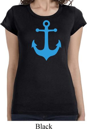 Ladies Shirt Blue Anchor Longer Length Tee T-Shirt