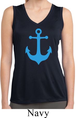 Ladies Shirt Blue Anchor Sleeveless Moisture Wicking Tee