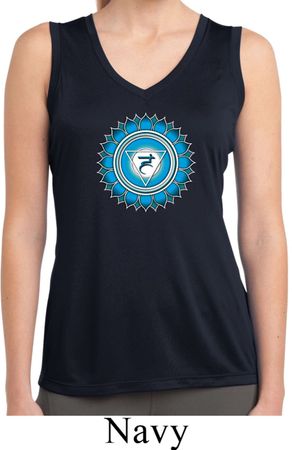 Ladies Shirt Blue Vishuddha Sleeveless Moisture Wicking Tee