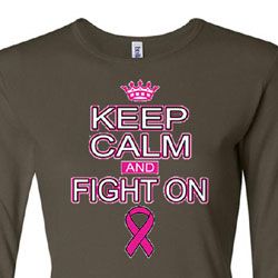 Ladies Shirt Breast Cancer Awareness Keep Calm Long Sleeve Tee T-Shirt