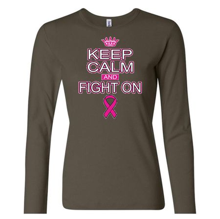Ladies Shirt Breast Cancer Awareness Keep Calm Long Sleeve Tee T-Shirt