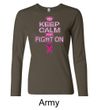 Ladies Shirt Breast Cancer Awareness Keep Calm Long Sleeve Tee T-Shirt