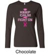 Ladies Shirt Breast Cancer Awareness Keep Calm Long Sleeve Tee T-Shirt