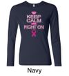 Ladies Shirt Breast Cancer Awareness Keep Calm Long Sleeve Tee T-Shirt