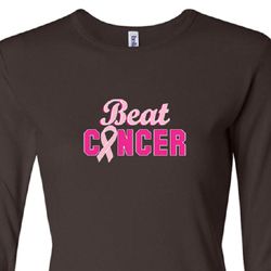 Ladies Shirt Breast Cancer Awareness Beat Cancer Long Sleeve Tee