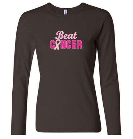 Ladies Shirt Breast Cancer Awareness Beat Cancer Long Sleeve Tee