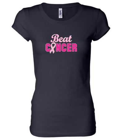 Ladies Shirt Breast Cancer Awareness Beat Cancer Longer Length Tee