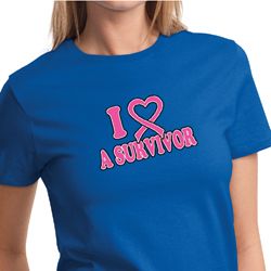 Ladies Shirt Breast Cancer Awareness I Heart a Survivor Tee T-Shirt