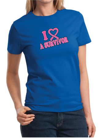 Ladies Shirt Breast Cancer Awareness I Heart a Survivor Tee T-Shirt