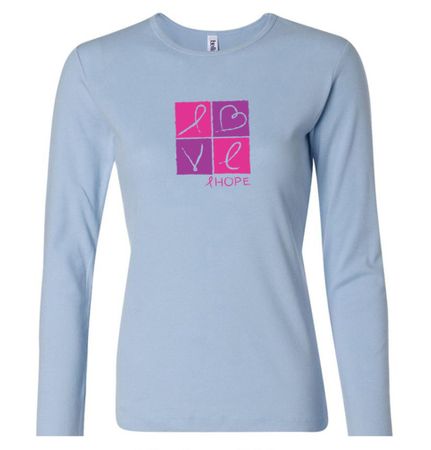 Ladies Shirt Breast Cancer Awareness Love Hope Long Sleeve Tee T-shirt