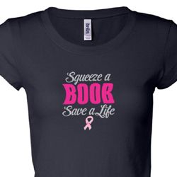 Ladies Shirt Breast Cancer Awareness Save a Life Longer Length Tee