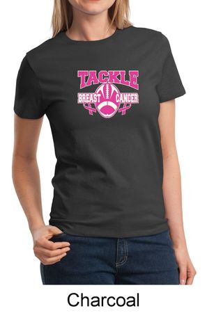 Ladies Shirt Breast Cancer Awareness Tackle Cancer Tee T-Shirt