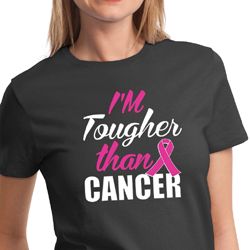 Ladies Shirt Breast Cancer Awareness Tougher Than Cancer Tee T-shirt