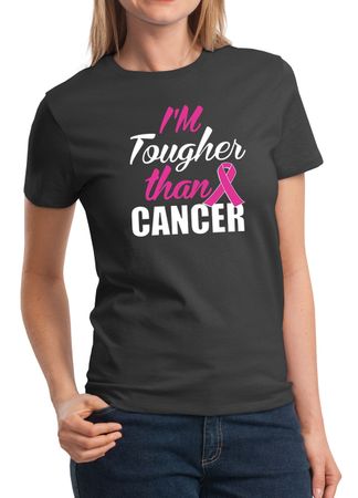Ladies Shirt Breast Cancer Awareness Tougher Than Cancer Tee T-shirt