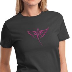 Ladies Shirt Breast Cancer Awareness Wings Ribbon Tee T-Shirt