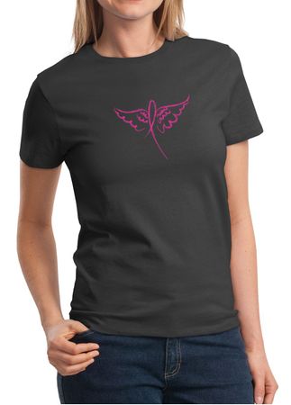 Ladies Shirt Breast Cancer Awareness Wings Ribbon Tee T-Shirt