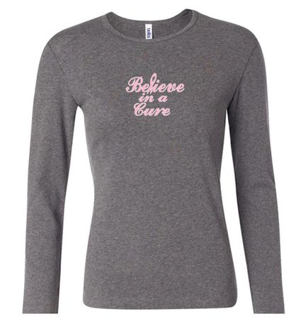 Ladies Shirt Breast Cancer Believe in a Cure Long Sleeve Tee T-Shirt